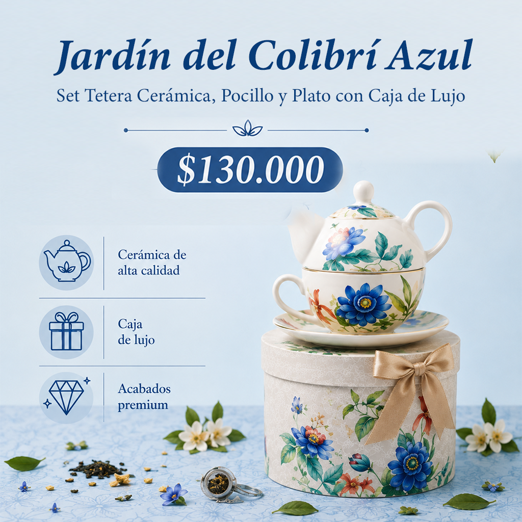 Set Tetera Cerámica, Pocillo y Plato con Caja de Lujo
