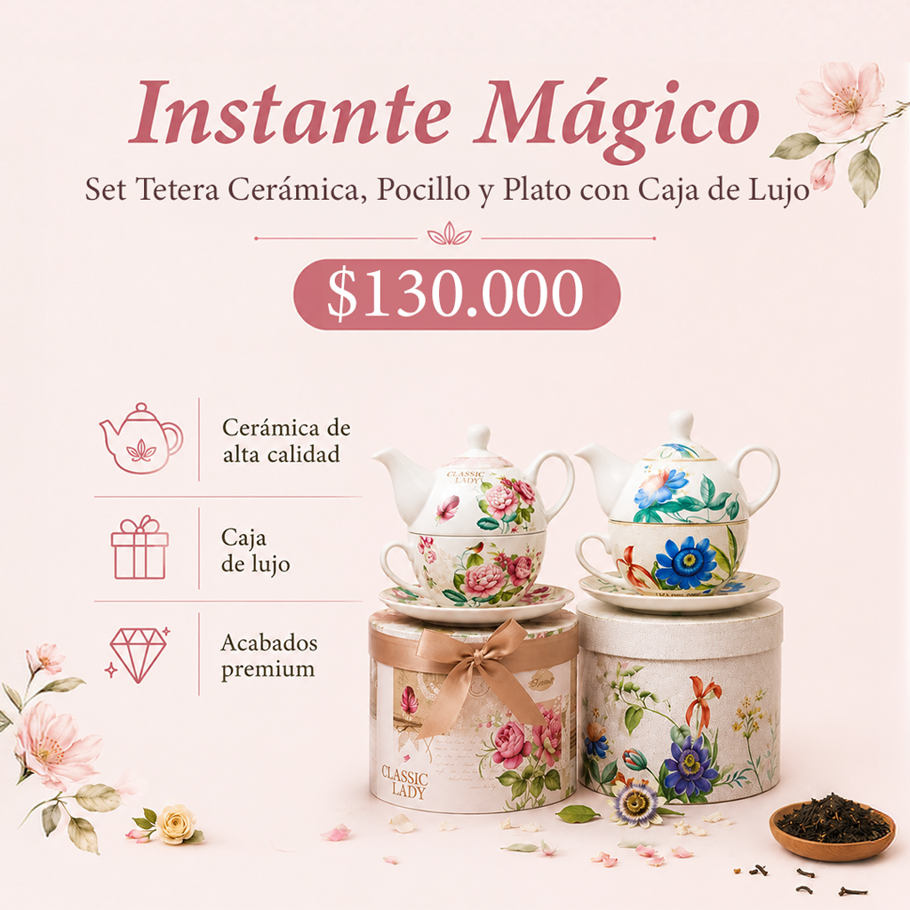 Set Tetera Cerámica, Pocillo y Plato con Caja de Lujo