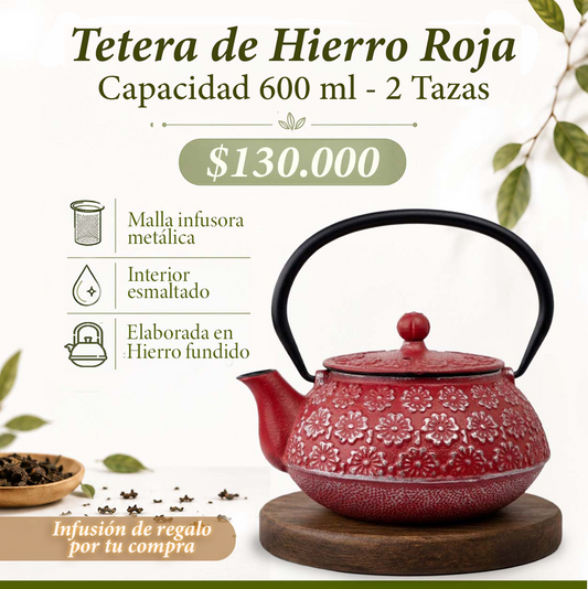 Tetera de Hierro Roja 600 ml