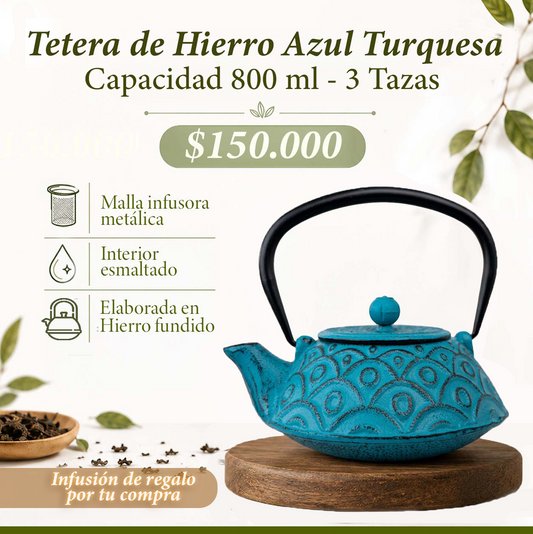 Tetera de Hierro Azul Turquesa 800 ml